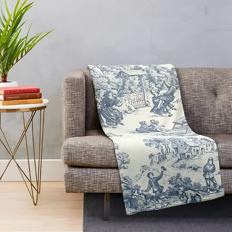 MaisonChic® Luxuriöse Toile de Jouy Decke für elegante Wohnakzente