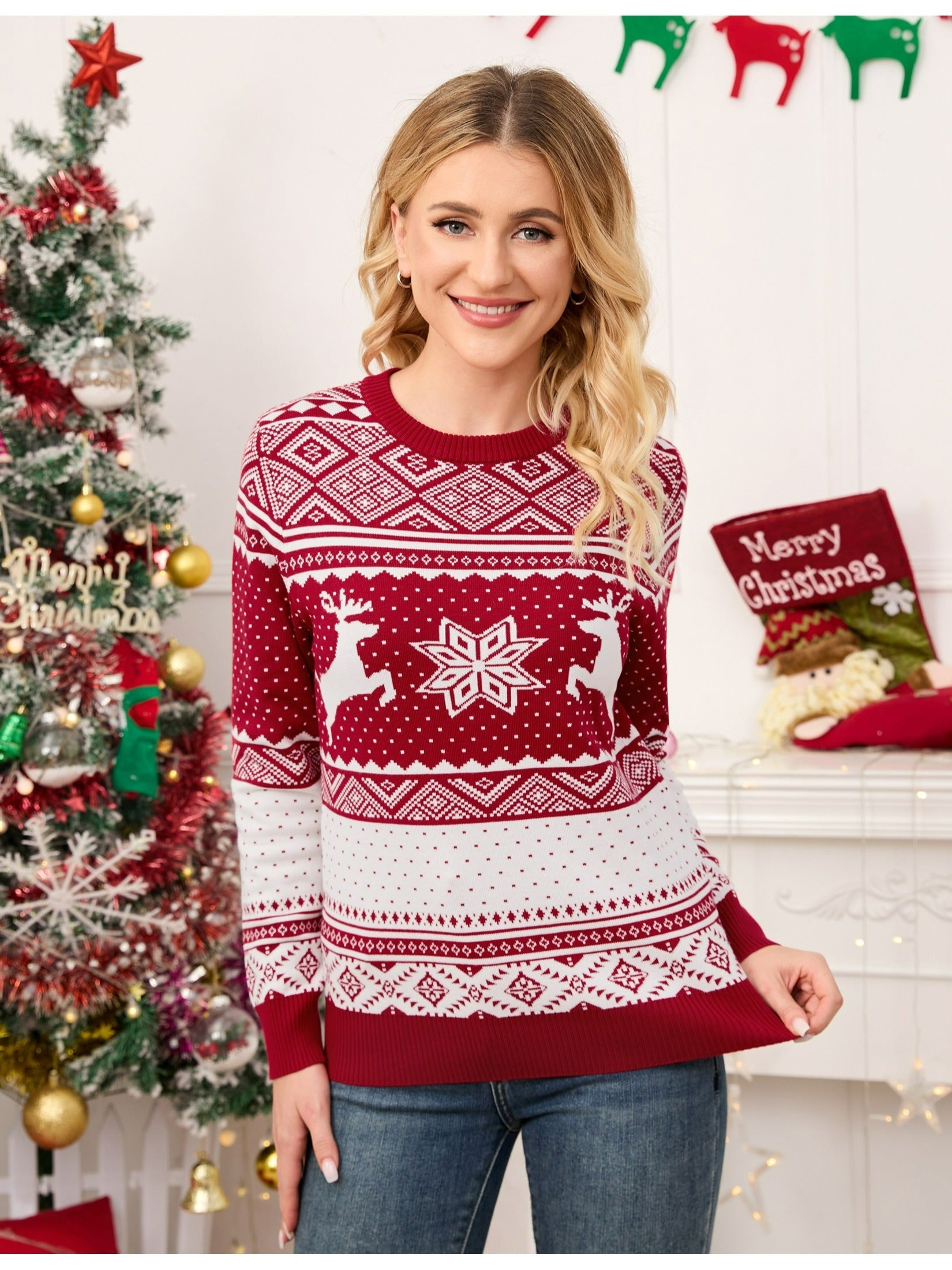 Alina® Festlicher Strickpullover für Damen mit Rentier-Motiv