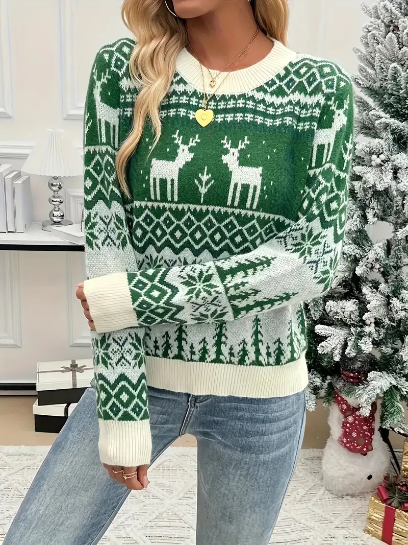 Lara® Eleganter Übergrößen-Weihnachtspullover – 100% Polyester, Rundhals