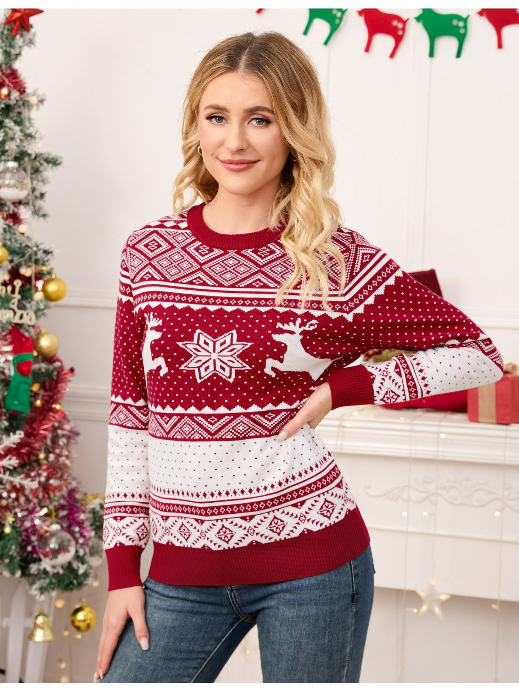 Alina® Festlicher Strickpullover für Damen mit Rentier-Motiv