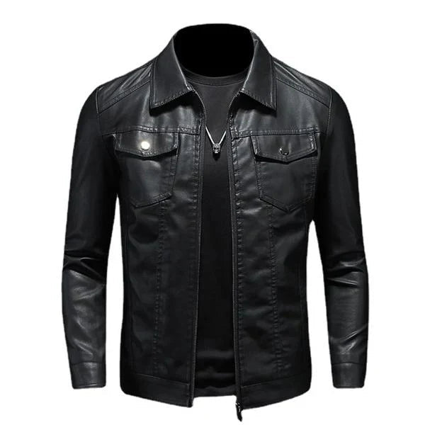 Schwarze Bikerjacke Herren aus Leder, stilvolle Herrenjacke modern und klassisch