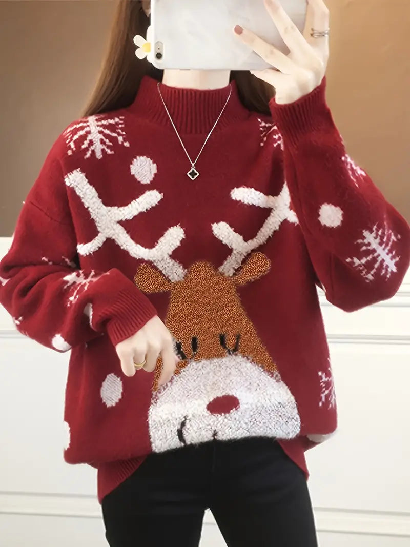 Lara® Weihnachts-Rentierpullover mit Schneeflocken — Lässiger Langarmpullover